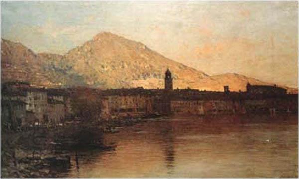 Bartolomeo Bezzi Sole cadente sul lago di Garda oil painting picture